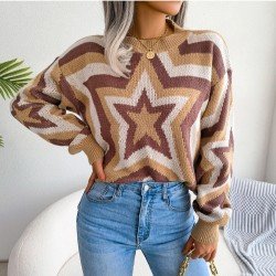  Women's Round Neck Star Geometric Pattern Sweater
