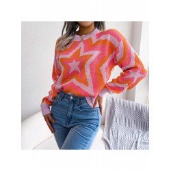 Women's Round Neck Star Geometric Pattern Sweater  Women's Round Neck Star Geometric Pattern Sweater