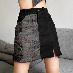 Designer Patchwork Black Short Skirts