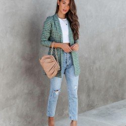 New Fall Button Down Plaid Blazer Coats