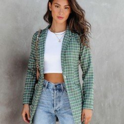 New Fall Button Down Plaid Blazer Coats