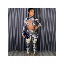 Sexy Butterfly Pattern Cropped Top And Trouser Sets