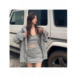 Loose Hooded Pure Color Skirt Three-Piece Set  Loose Hooded Pure Color Skirt Three-Piece Set