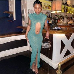 Turtle Neck Cut Out Sleeveless Maxi Dresses For Women