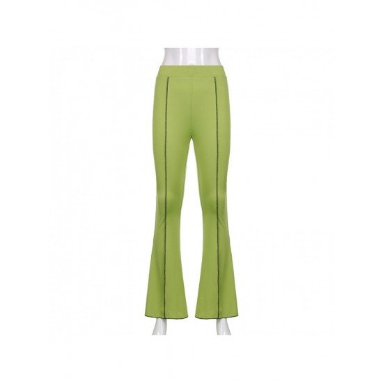  Pure Color High Waist Bell Bottom Pants