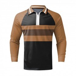 Color Blocking Long Sleeve Polo Shirts For Men