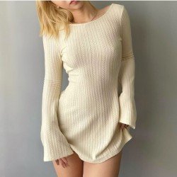  Sexy Knitting Backless Women's Long Sleeve Dress