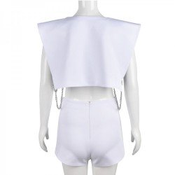  Pure Color Chain Hollowed Out Top And Shorts Sets