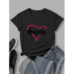 Casual Letter Heart Graphic Summer Women T Shirts
