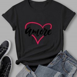 Casual Letter Heart Graphic Summer Women T Shirts