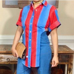  Summer Contrast Color Split Hem Irregular Top