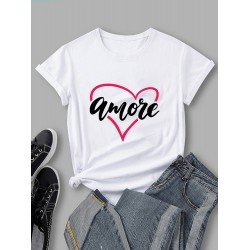 Casual Letter Heart Graphic Summer Women T Shirts