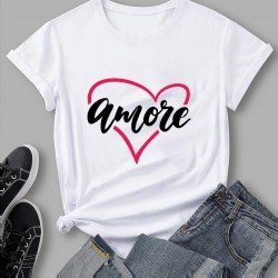 Casual Letter Heart Graphic Summer Women T Shirts