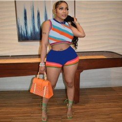 Striped Sleeveless Cropped Top And Short Sets Women