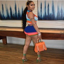Striped Sleeveless Cropped Top And Short Sets Women