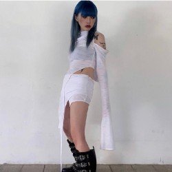 Sexy See Through Cold Sleeve Designer Skirt And Top Sets