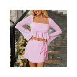 Square Collar Crop Top And Short Skirt Suits  Square Collar Crop Top And Short Skirt Suits