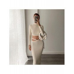 Pure Color Round Neck Top And Long Skirt Sets  Pure Color Round Neck Top And Long Skirt Sets