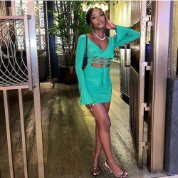 Sexy V Neck Tie Wrap Short Dresses