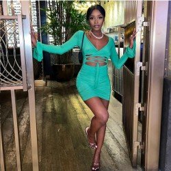 Sexy V Neck Tie Wrap Short Dresses