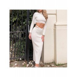 Pure Color Round Neck Top And Long Skirt Sets  Pure Color Round Neck Top And Long Skirt Sets