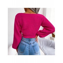 Lantern Sleeve Bow V Neck Loose Short Sweaters Lantern Sleeve Bow V Neck Loose Short Sweaters