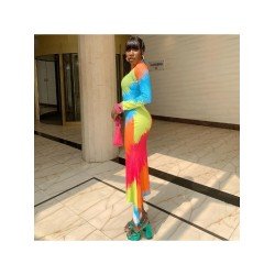 Mock Neck Color Blocking Long Sleeve Maxi Dresses Mock Neck Color Blocking Long Sleeve Maxi Dresses