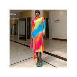 Mock Neck Color Blocking Long Sleeve Maxi Dresses Mock Neck Color Blocking Long Sleeve Maxi Dresses