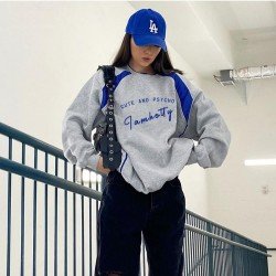 Casual Contrast Color Letter Loose Sweatshirts