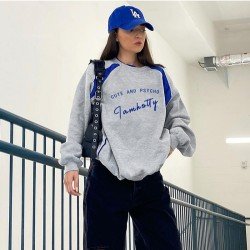 Casual Contrast Color Letter Loose Sweatshirts