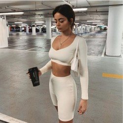 V Neck Solid Matching 2 Piece Trouser Sets