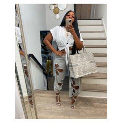  Cotton Irregular Top And Hollowed Out Trouser Sets