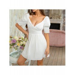 Summer White Backless Puff Sleeve Short Dress Summer White Backless Puff Sleeve Short Dress