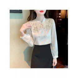  Autumn Satin Embroidery Bead Women's Blouse