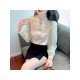  Autumn Satin Embroidery Bead Women's Blouse