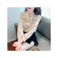  Autumn Satin Embroidery Bead Women's Blouse