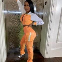 Contrast Color Matching Workout 2 Piece Outfit Sets