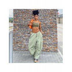Summer Street Ladies Solid Loose Drawstring Cargo Trousers