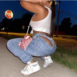 Ladies Cut Out Pencil Jean Trousers