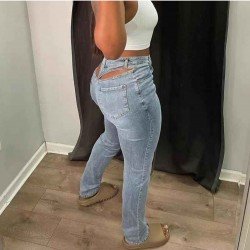 Ladies Cut Out Pencil Jean Trousers