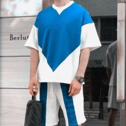 Color Blocking Summer Men 2 Piece Short Sets