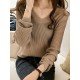  2024 Pure Color V-Neck Women Knitwear