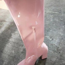 PU Solid Zipper Chunky High Boots