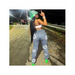 Printed Straight Leg Blue Women Jeans Printed Straight Leg Blue Women Jeans