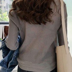 2024 Pure Color V-Neck Women Knitwear