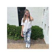 Printed Straight Leg Blue Women Jeans