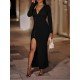 2024 Pure Color Slim Split Hem Long Dress