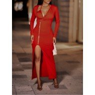  2024 Pure Color Slim Split Hem Long Dress