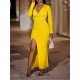  2024 Pure Color Slim Split Hem Long Dress