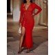  2024 Pure Color Slim Split Hem Long Dress